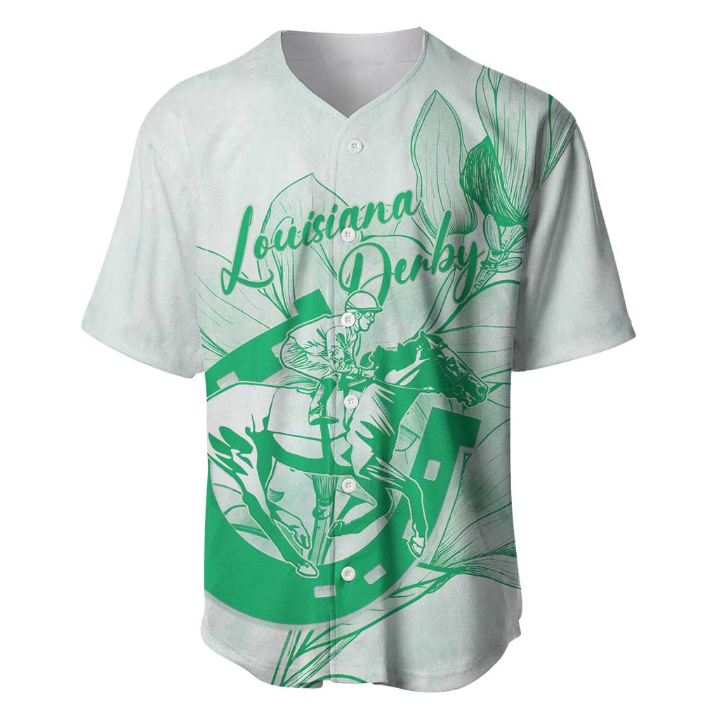 Personalized Louisiana Horse Racing Derby Baseball Jersey Magnolia Blossom Horseshoe Pastel Green