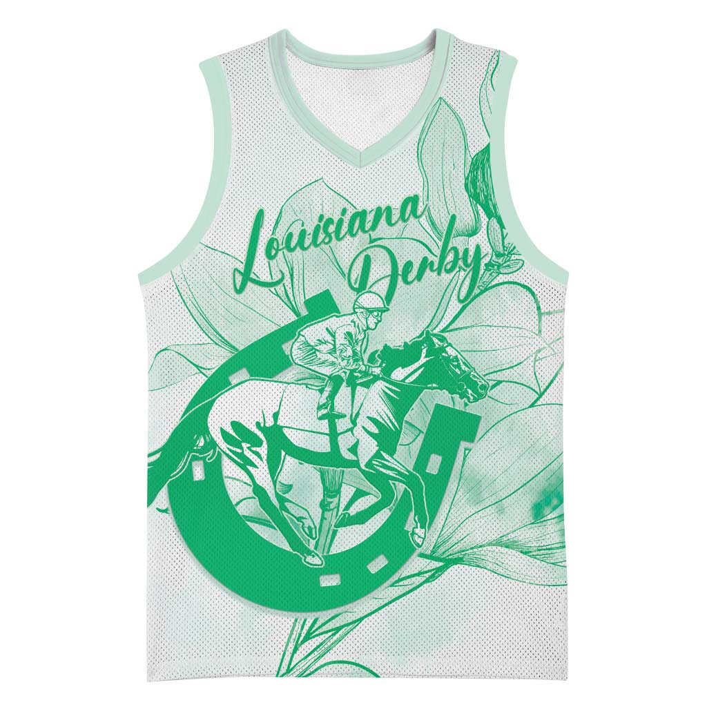 Personalized Louisiana Horse Racing Derby Basketball Jersey Magnolia Blossom Horseshoe Pastel Green
