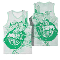 Personalized Louisiana Horse Racing Derby Basketball Jersey Magnolia Blossom Horseshoe Pastel Green