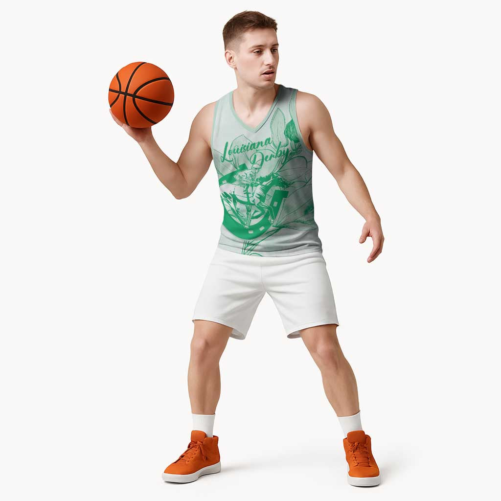 Personalized Louisiana Horse Racing Derby Basketball Jersey Magnolia Blossom Horseshoe Pastel Green