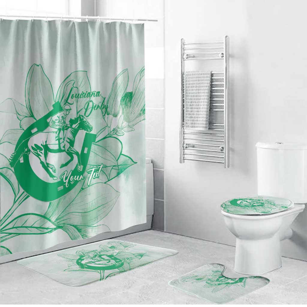 Personalized Louisiana Horse Racing Derby Bathroom Set Magnolia Blossom Horseshoe Pastel Green