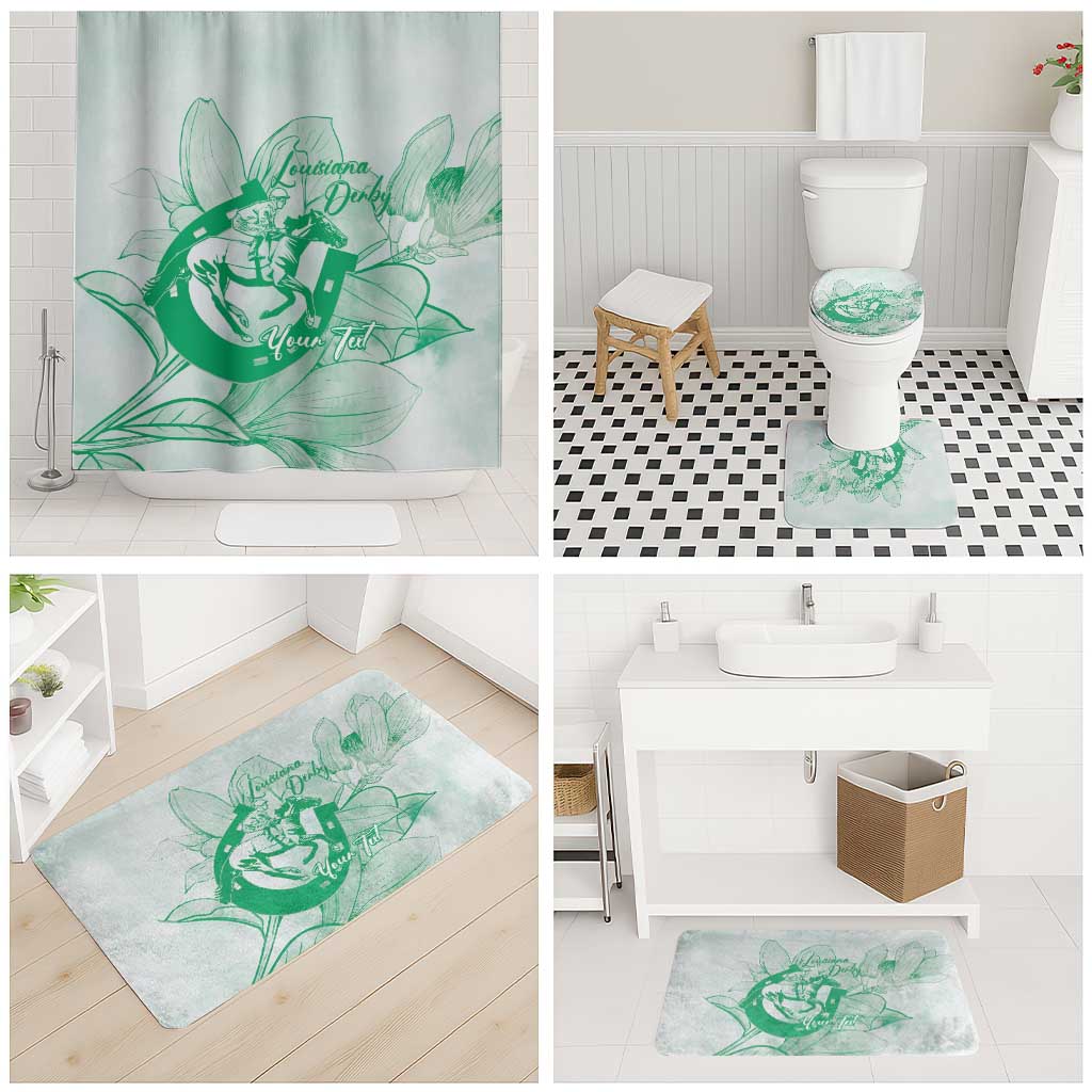 Personalized Louisiana Horse Racing Derby Bathroom Set Magnolia Blossom Horseshoe Pastel Green