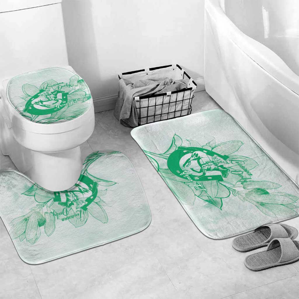 Personalized Louisiana Horse Racing Derby Bathroom Set Magnolia Blossom Horseshoe Pastel Green