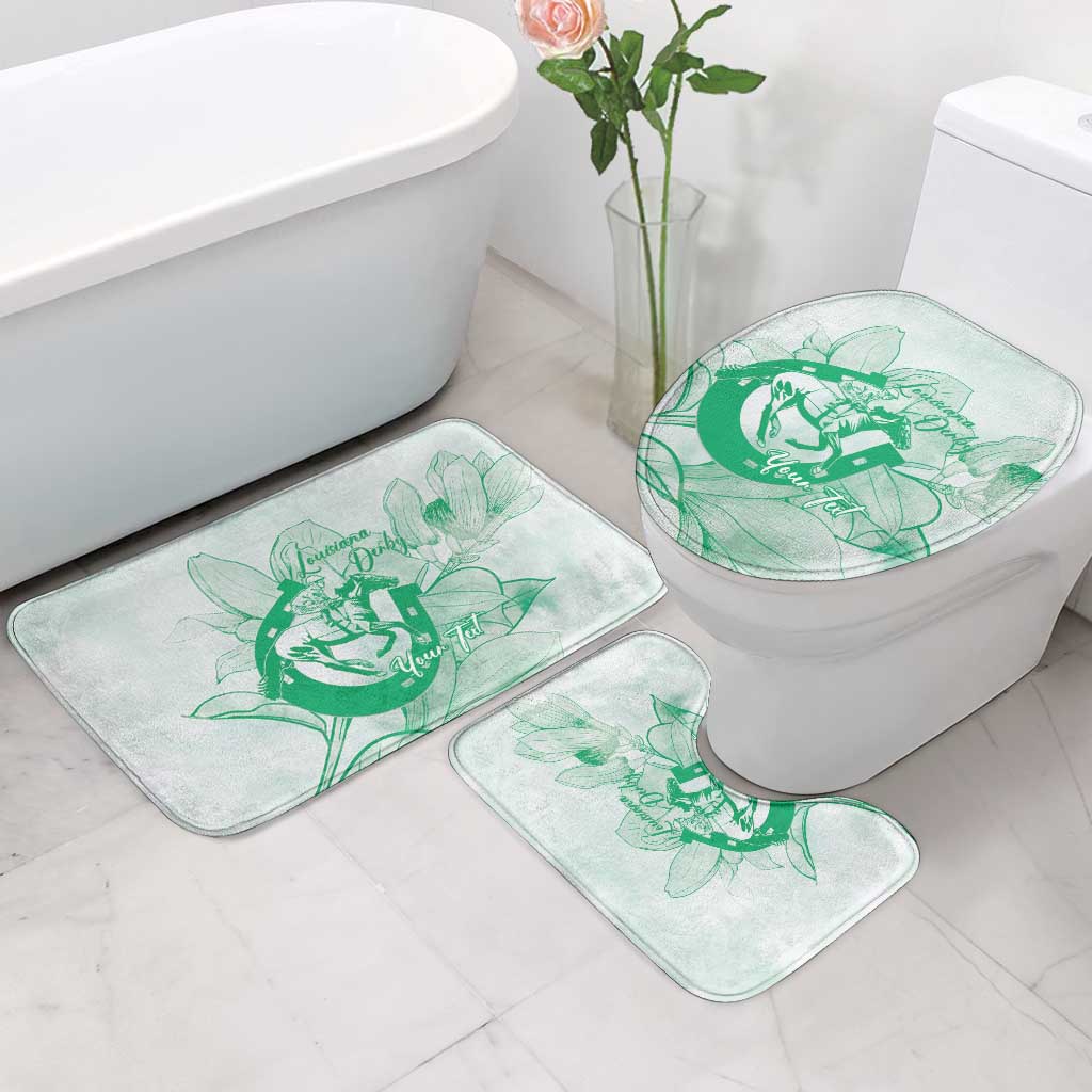 Personalized Louisiana Horse Racing Derby Bathroom Set Magnolia Blossom Horseshoe Pastel Green