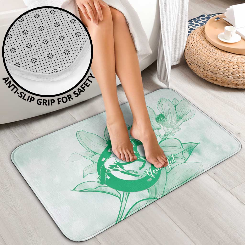 Personalized Louisiana Horse Racing Derby Bathroom Set Magnolia Blossom Horseshoe Pastel Green