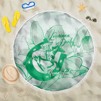 Personalized Louisiana Horse Racing Derby Beach Blanket Magnolia Blossom Horseshoe Pastel Green
