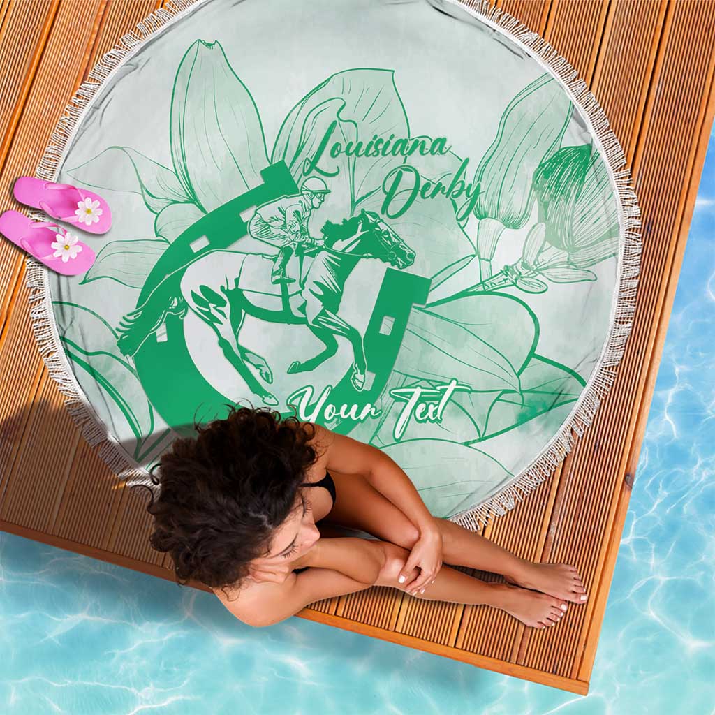 Personalized Louisiana Horse Racing Derby Beach Blanket Magnolia Blossom Horseshoe Pastel Green
