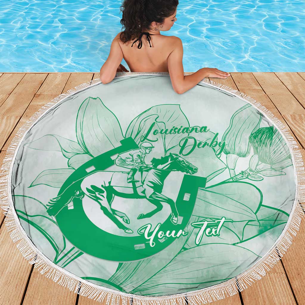 Personalized Louisiana Horse Racing Derby Beach Blanket Magnolia Blossom Horseshoe Pastel Green