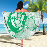 Personalized Louisiana Horse Racing Derby Beach Blanket Magnolia Blossom Horseshoe Pastel Green