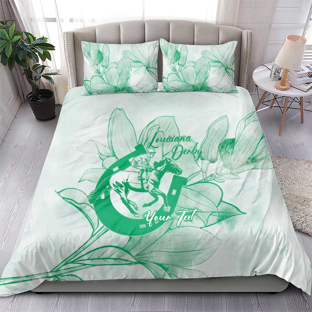 Personalized Louisiana Horse Racing Derby Bedding Set Magnolia Blossom Horseshoe Pastel Green
