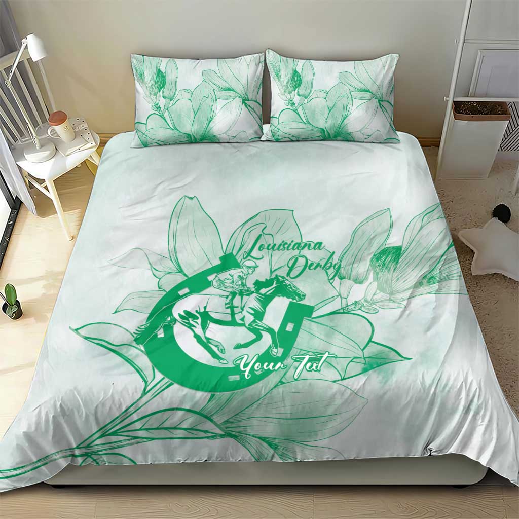 Personalized Louisiana Horse Racing Derby Bedding Set Magnolia Blossom Horseshoe Pastel Green