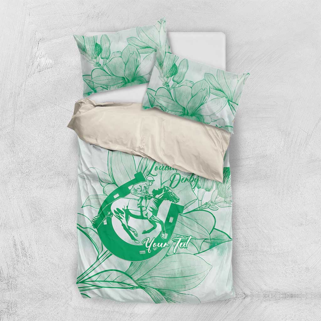 Personalized Louisiana Horse Racing Derby Bedding Set Magnolia Blossom Horseshoe Pastel Green