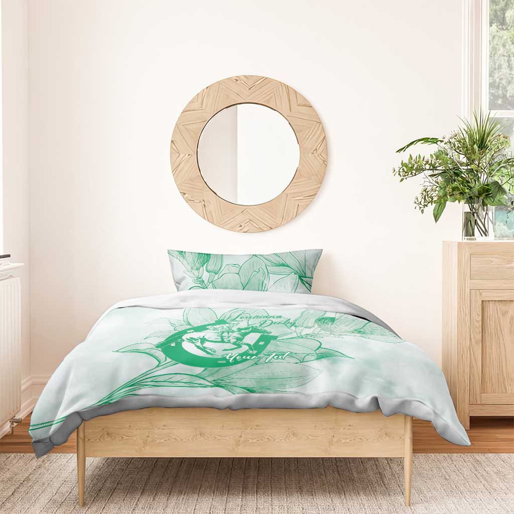 Personalized Louisiana Horse Racing Derby Bedding Set Magnolia Blossom Horseshoe Pastel Green