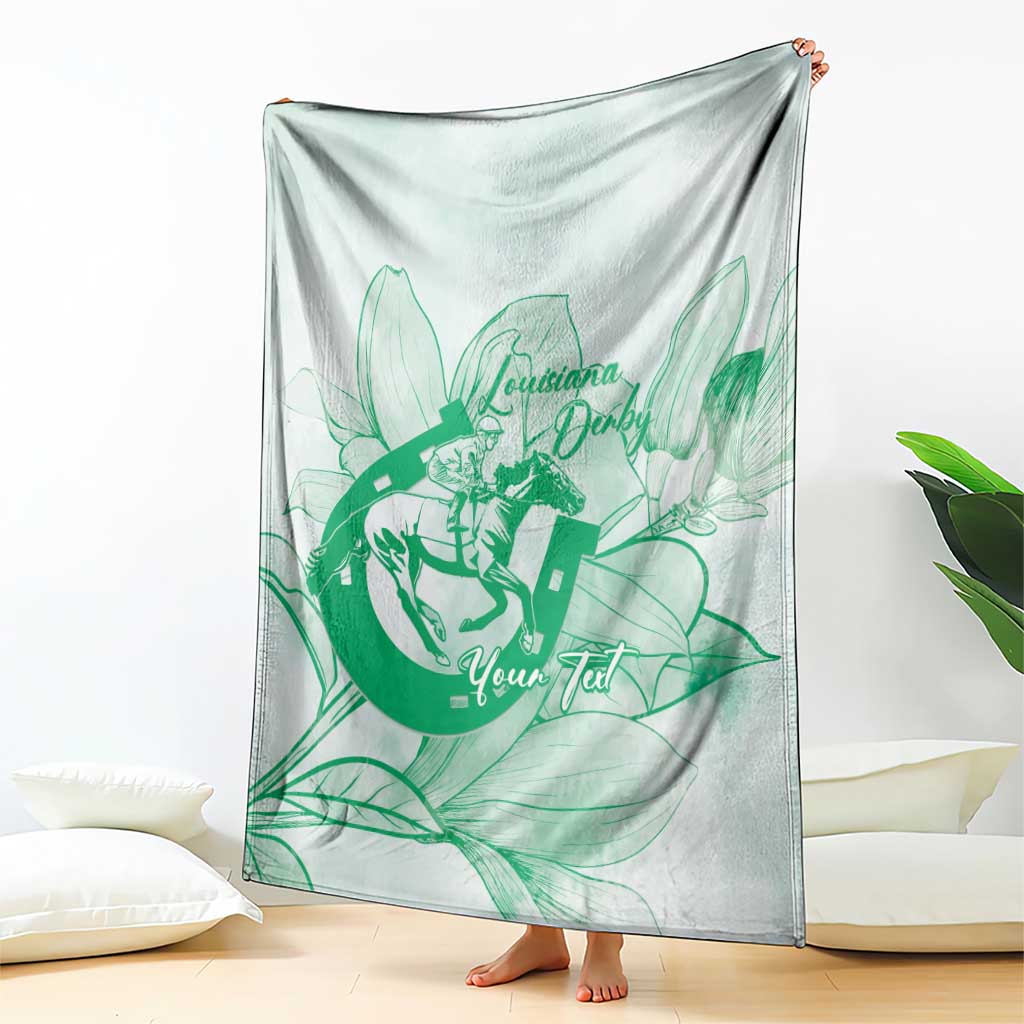Personalized Louisiana Horse Racing Derby Blanket Magnolia Blossom Horseshoe Pastel Green