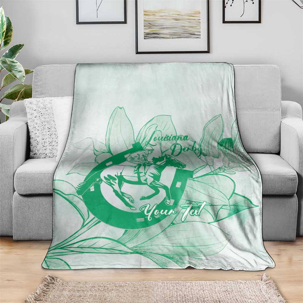 Personalized Louisiana Horse Racing Derby Blanket Magnolia Blossom Horseshoe Pastel Green