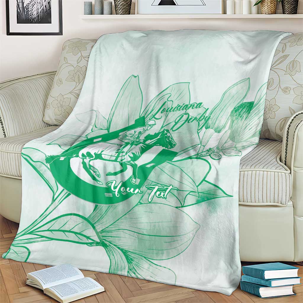 Personalized Louisiana Horse Racing Derby Blanket Magnolia Blossom Horseshoe Pastel Green