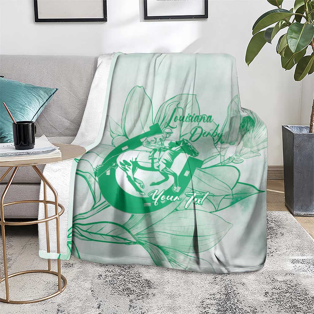 Personalized Louisiana Horse Racing Derby Blanket Magnolia Blossom Horseshoe Pastel Green