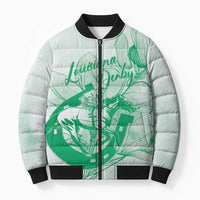 Personalized Louisiana Horse Racing Derby Bomber Puffer Jacket Magnolia Blossom Horseshoe Pastel Green
