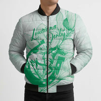Personalized Louisiana Horse Racing Derby Bomber Puffer Jacket Magnolia Blossom Horseshoe Pastel Green