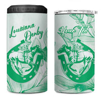 Personalized Louisiana Horse Racing Derby 4 in 1 Can Cooler Tumbler Magnolia Blossom Horseshoe Pastel Green