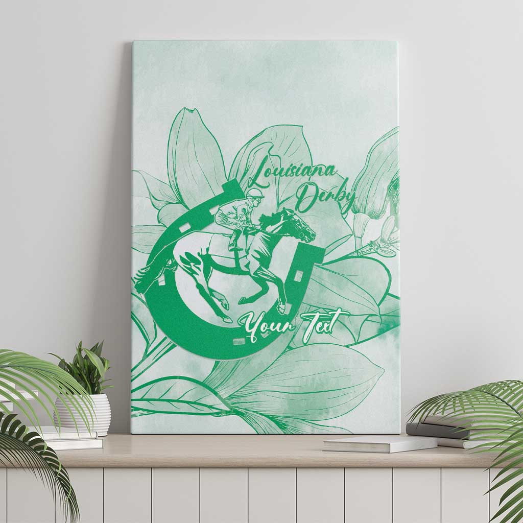 Personalized Louisiana Horse Racing Derby Canvas Wall Art Magnolia Blossom Horseshoe Pastel Green