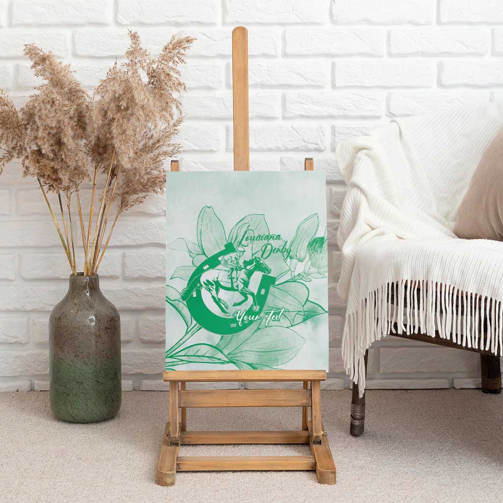 Personalized Louisiana Horse Racing Derby Canvas Wall Art Magnolia Blossom Horseshoe Pastel Green