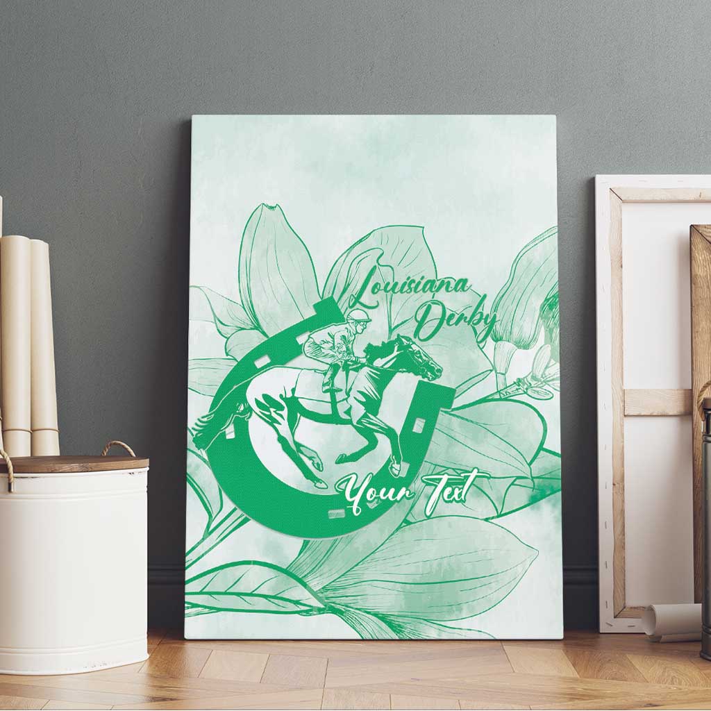 Personalized Louisiana Horse Racing Derby Canvas Wall Art Magnolia Blossom Horseshoe Pastel Green
