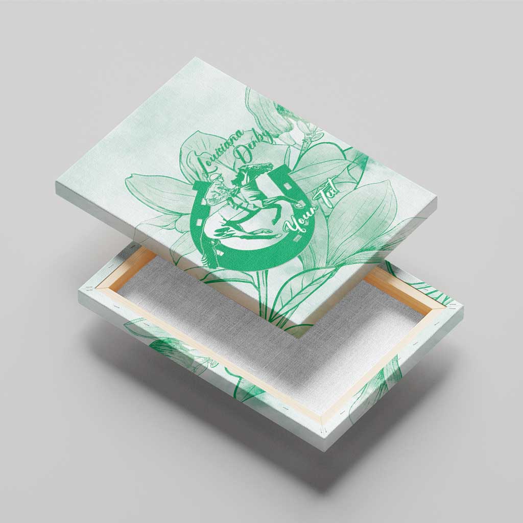 Personalized Louisiana Horse Racing Derby Canvas Wall Art Magnolia Blossom Horseshoe Pastel Green