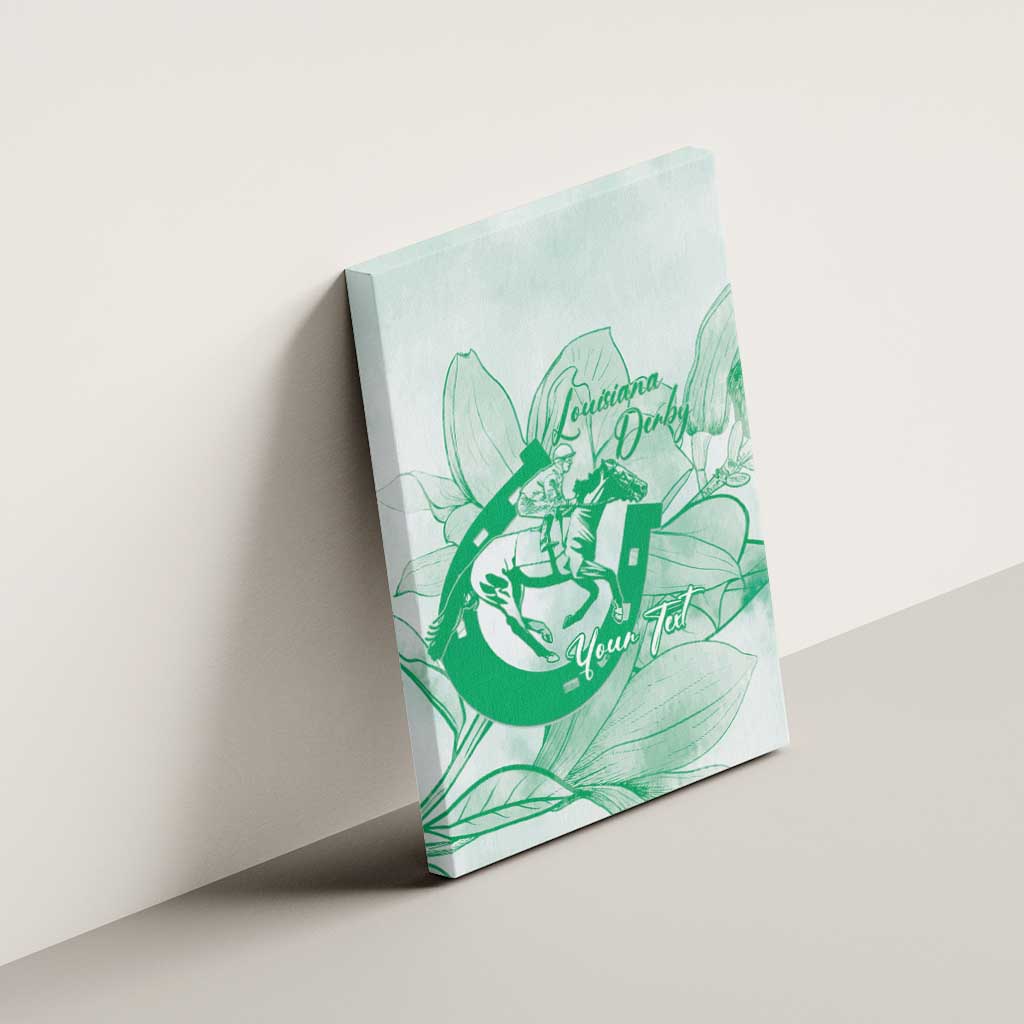Personalized Louisiana Horse Racing Derby Canvas Wall Art Magnolia Blossom Horseshoe Pastel Green