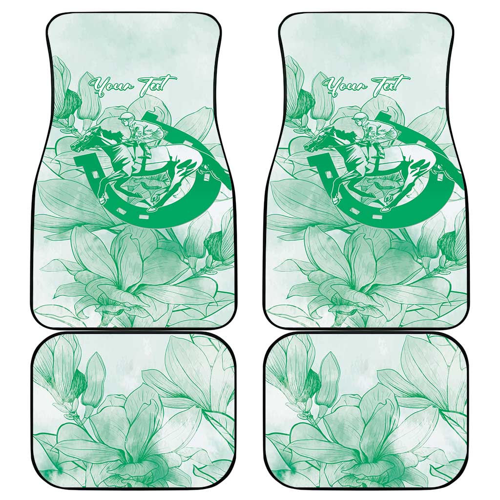Personalized Louisiana Horse Racing Derby Car Mats Magnolia Blossom Horseshoe Pastel Green