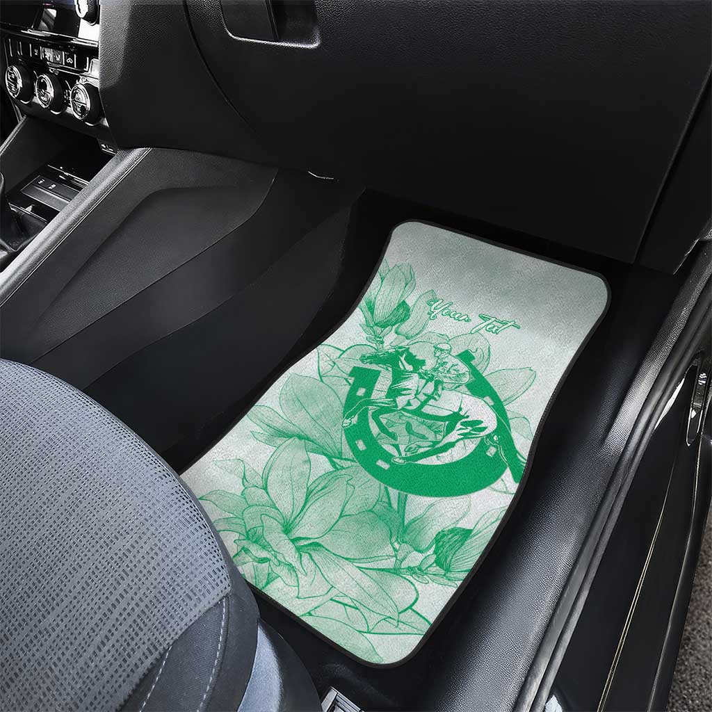 Personalized Louisiana Horse Racing Derby Car Mats Magnolia Blossom Horseshoe Pastel Green