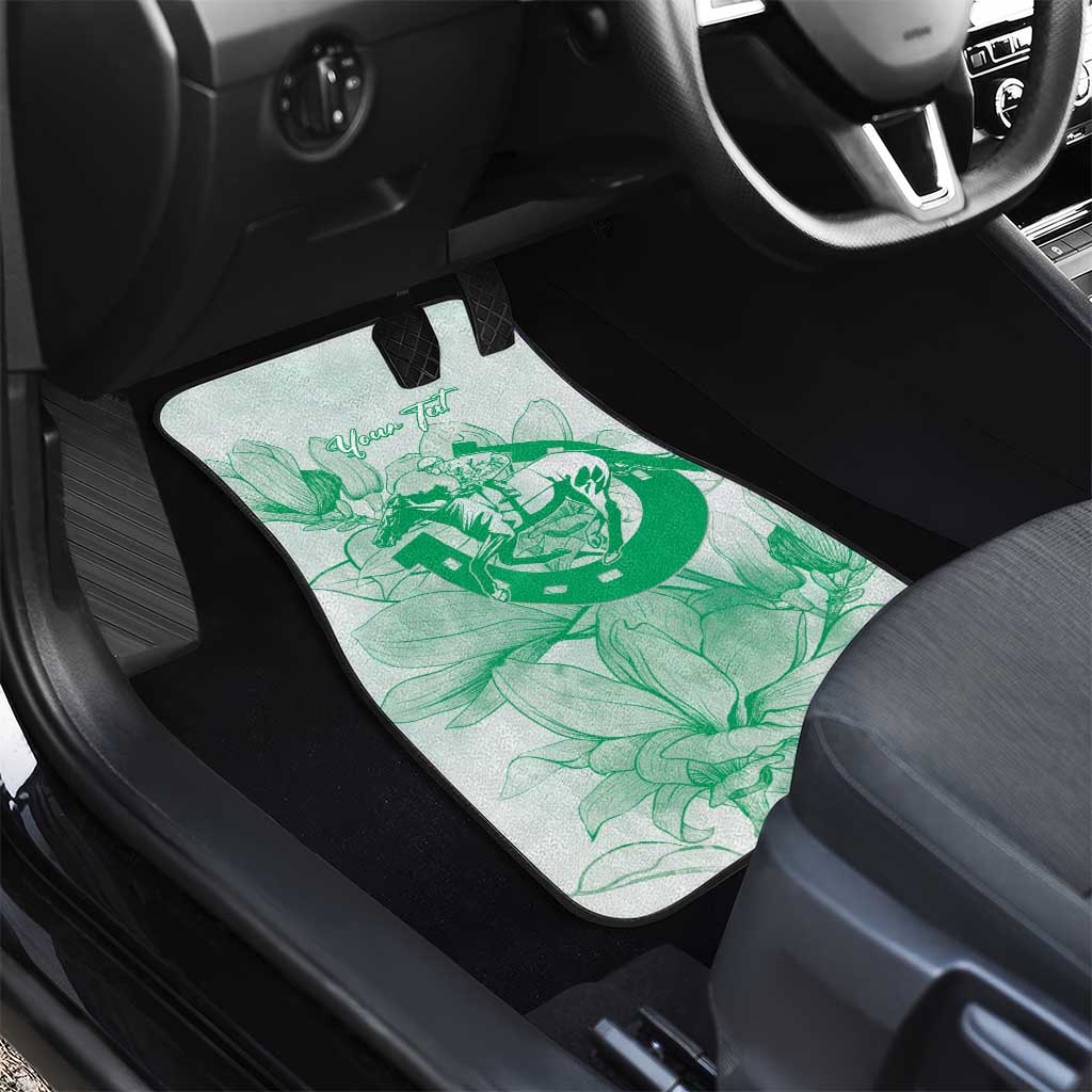 Personalized Louisiana Horse Racing Derby Car Mats Magnolia Blossom Horseshoe Pastel Green