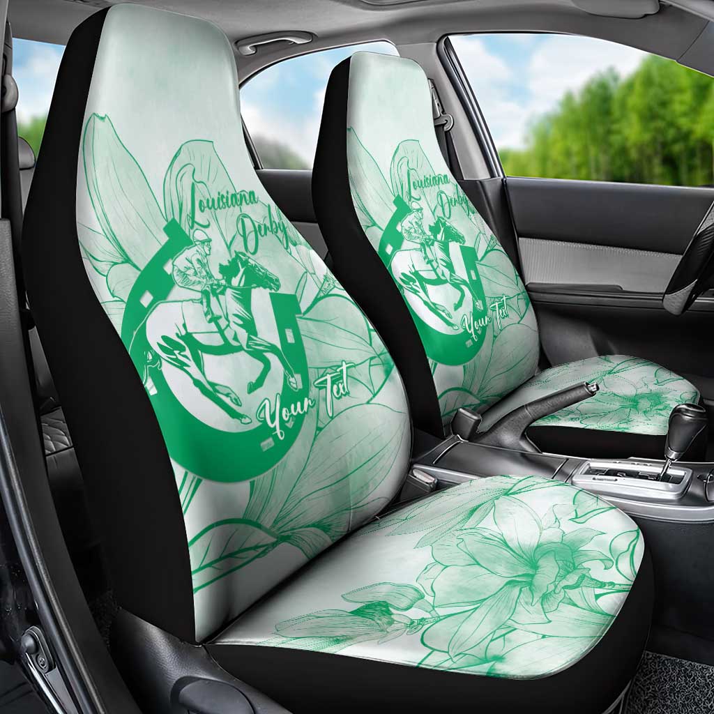 Personalized Louisiana Horse Racing Derby Car Seat Cover Magnolia Blossom Horseshoe Pastel Green