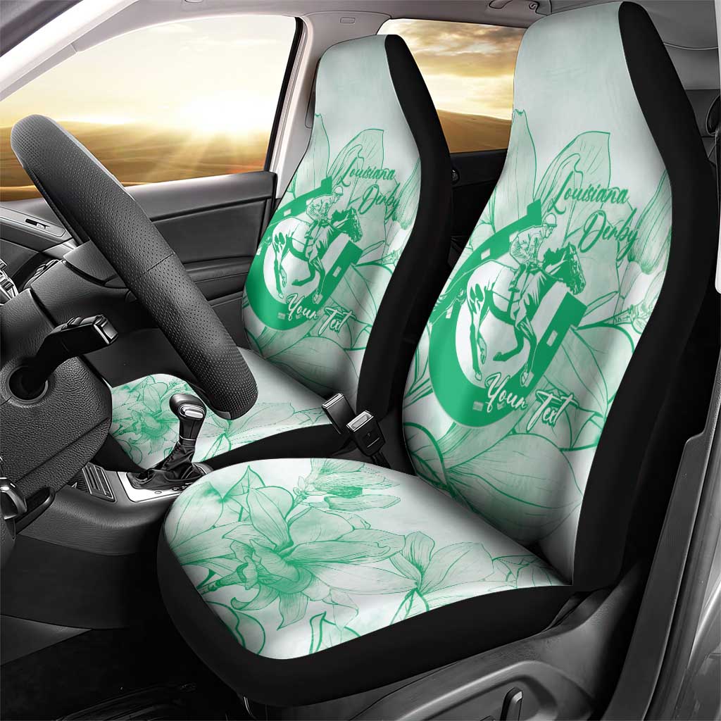 Personalized Louisiana Horse Racing Derby Car Seat Cover Magnolia Blossom Horseshoe Pastel Green