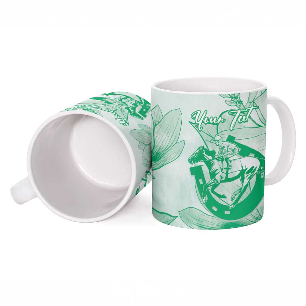 Personalized Louisiana Horse Racing Derby Ceramic Mug Magnolia Blossom Horseshoe Pastel Green