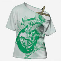 Personalized Louisiana Horse Racing Derby Cross Shoulder Shirt Magnolia Blossom Horseshoe Pastel Green