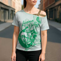 Personalized Louisiana Horse Racing Derby Cross Shoulder Shirt Magnolia Blossom Horseshoe Pastel Green