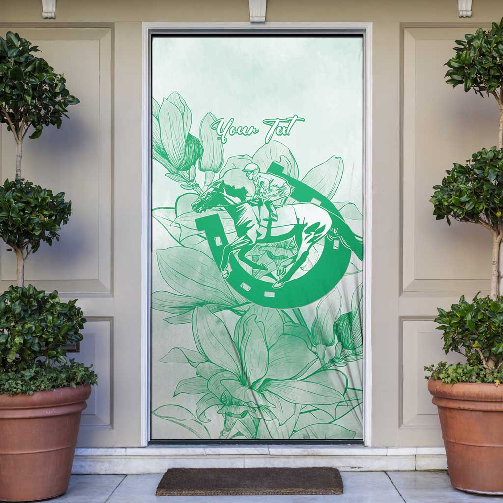 Personalized Louisiana Horse Racing Derby Door Cover Magnolia Blossom Horseshoe Pastel Green