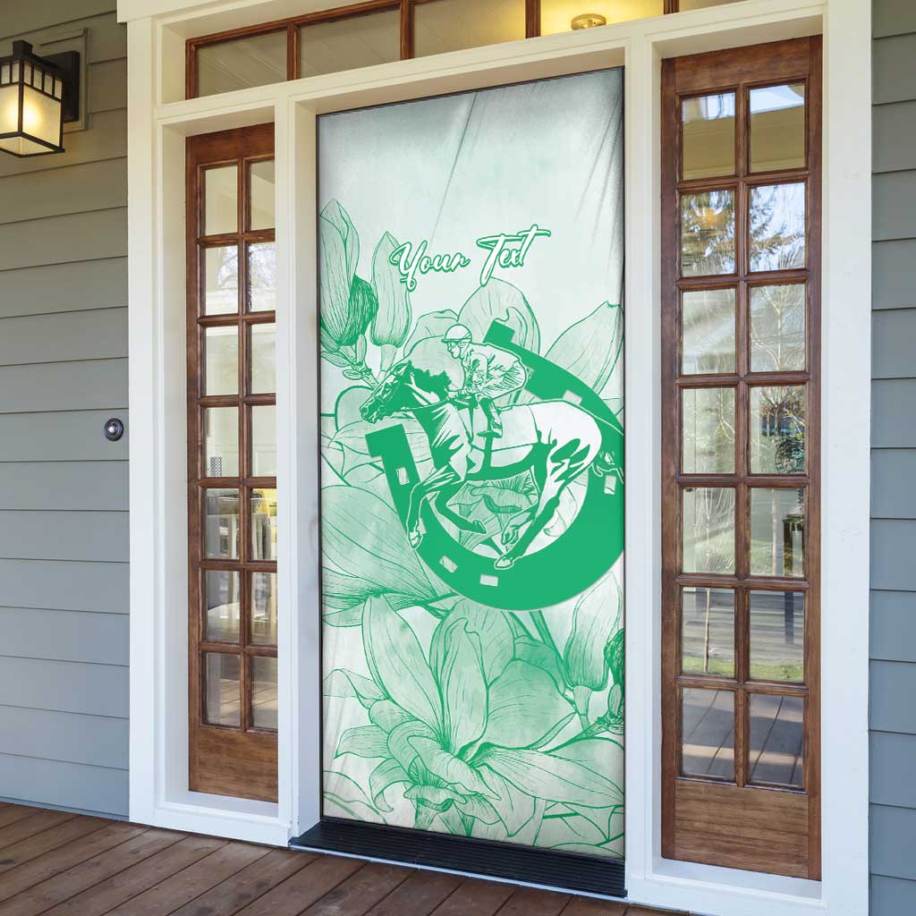Personalized Louisiana Horse Racing Derby Door Cover Magnolia Blossom Horseshoe Pastel Green
