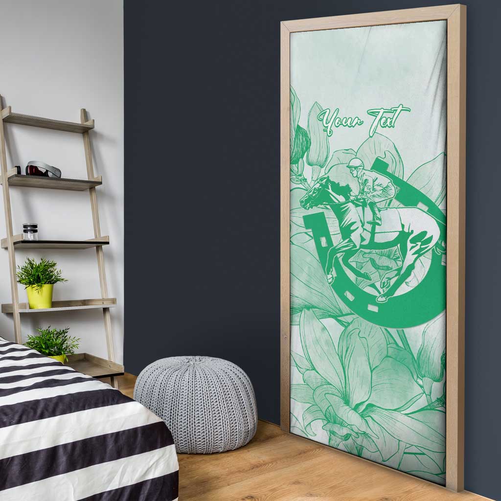 Personalized Louisiana Horse Racing Derby Door Cover Magnolia Blossom Horseshoe Pastel Green