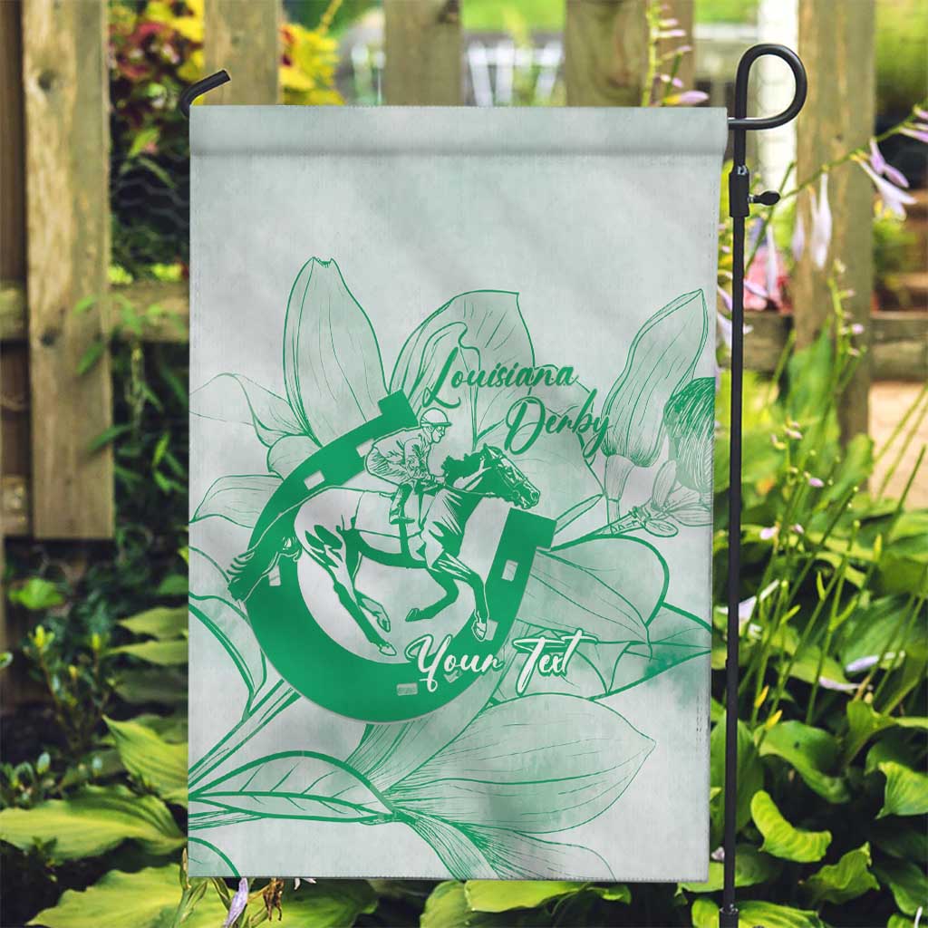 Personalized Louisiana Horse Racing Derby Garden Flag Magnolia Blossom Horseshoe Pastel Green
