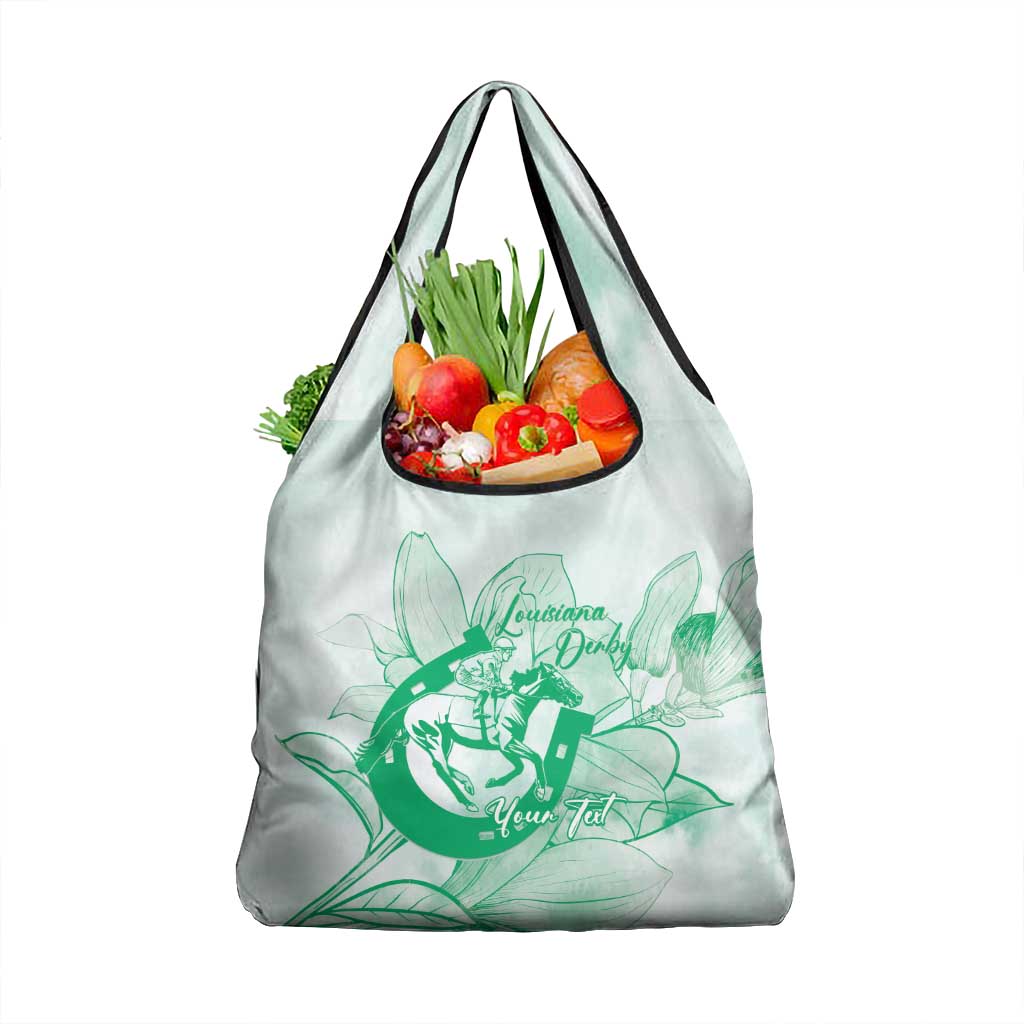 Personalized Louisiana Horse Racing Derby Grocery Bag Magnolia Blossom Horseshoe Pastel Green