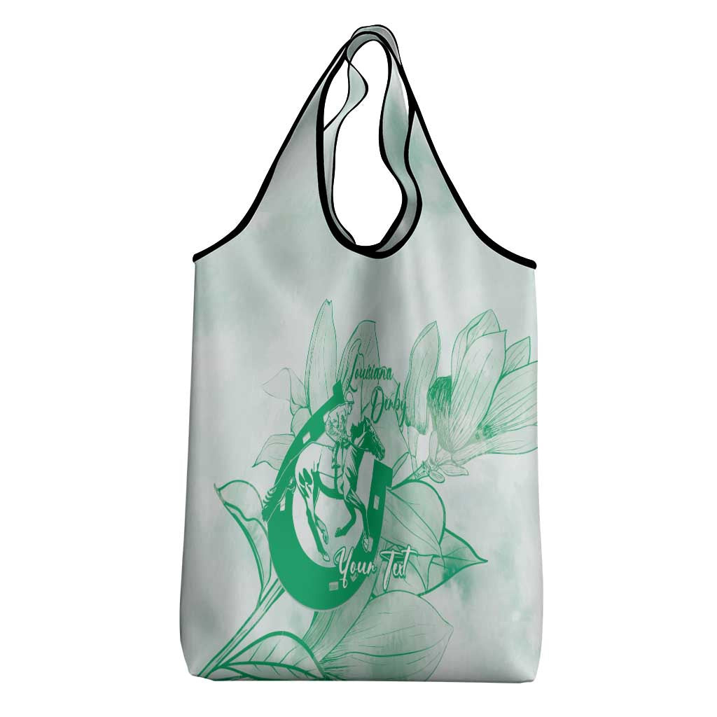 Personalized Louisiana Horse Racing Derby Grocery Bag Magnolia Blossom Horseshoe Pastel Green