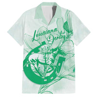 Personalized Louisiana Horse Racing Derby Hawaiian Shirt Magnolia Blossom Horseshoe Pastel Green