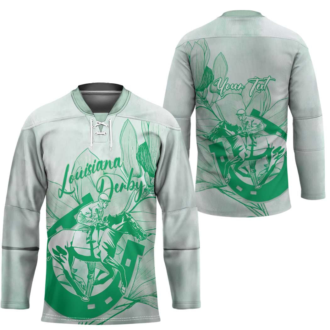 Personalized Louisiana Horse Racing Derby Hockey Jersey Magnolia Blossom Horseshoe Pastel Green