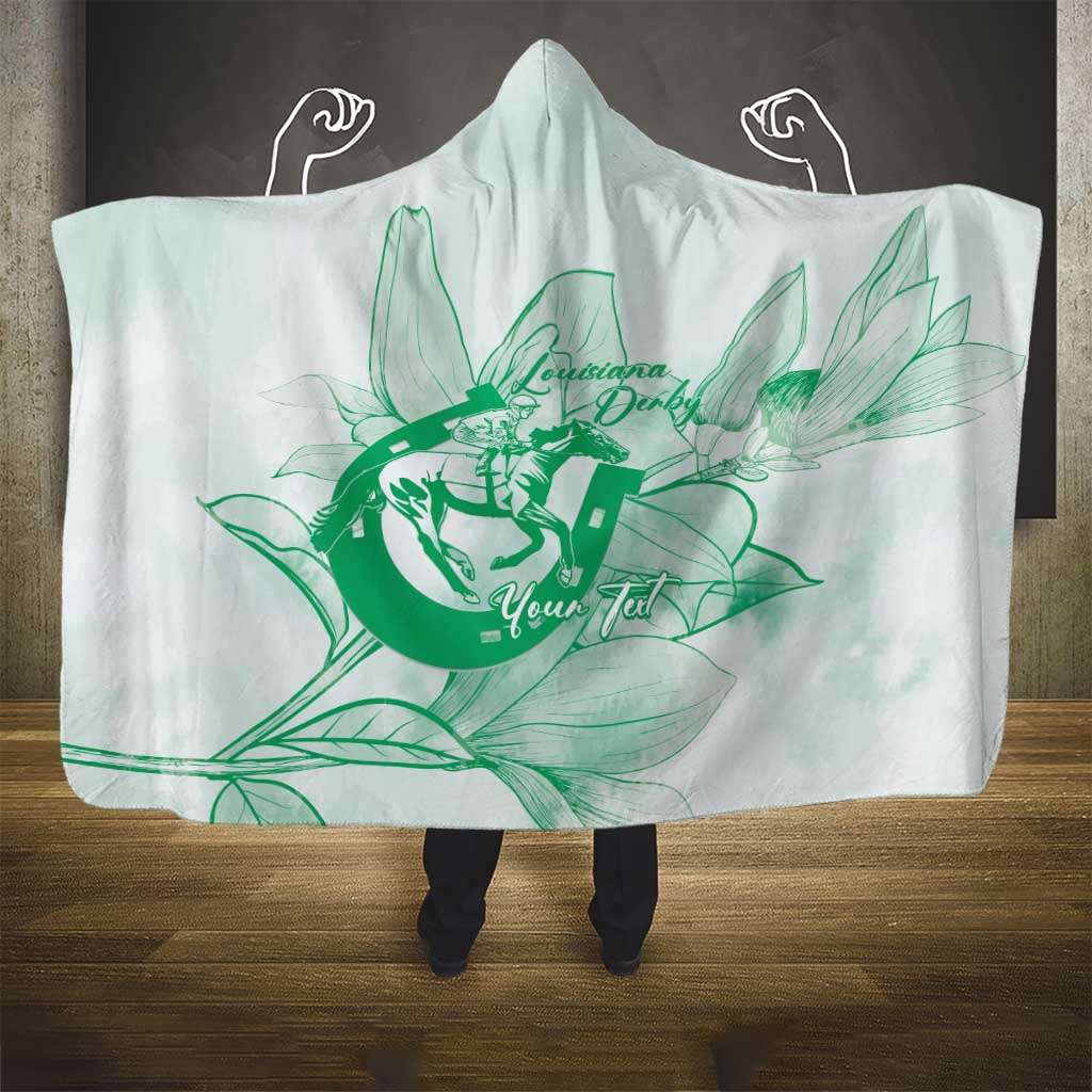 Personalized Louisiana Horse Racing Derby Hooded Blanket Magnolia Blossom Horseshoe Pastel Green