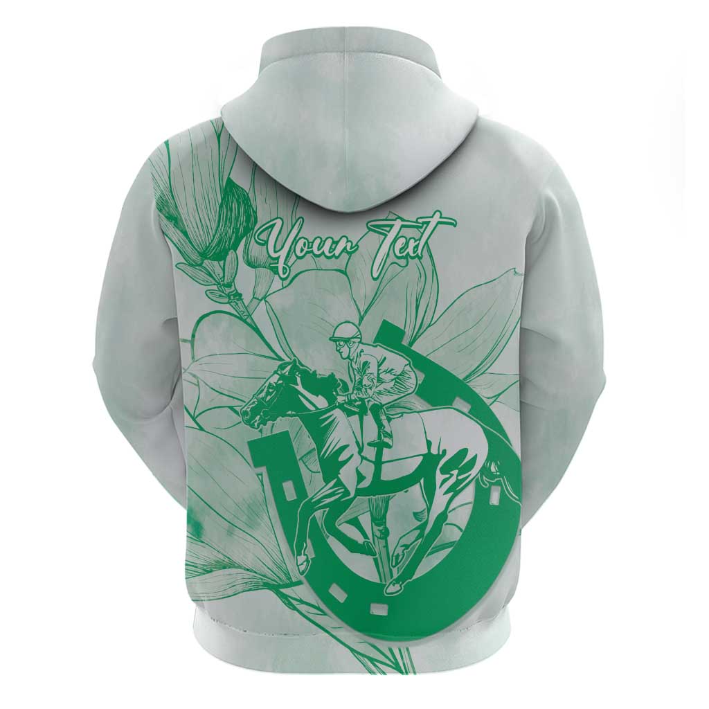 Personalized Louisiana Horse Racing Derby Hoodie Magnolia Blossom Horseshoe Pastel Green