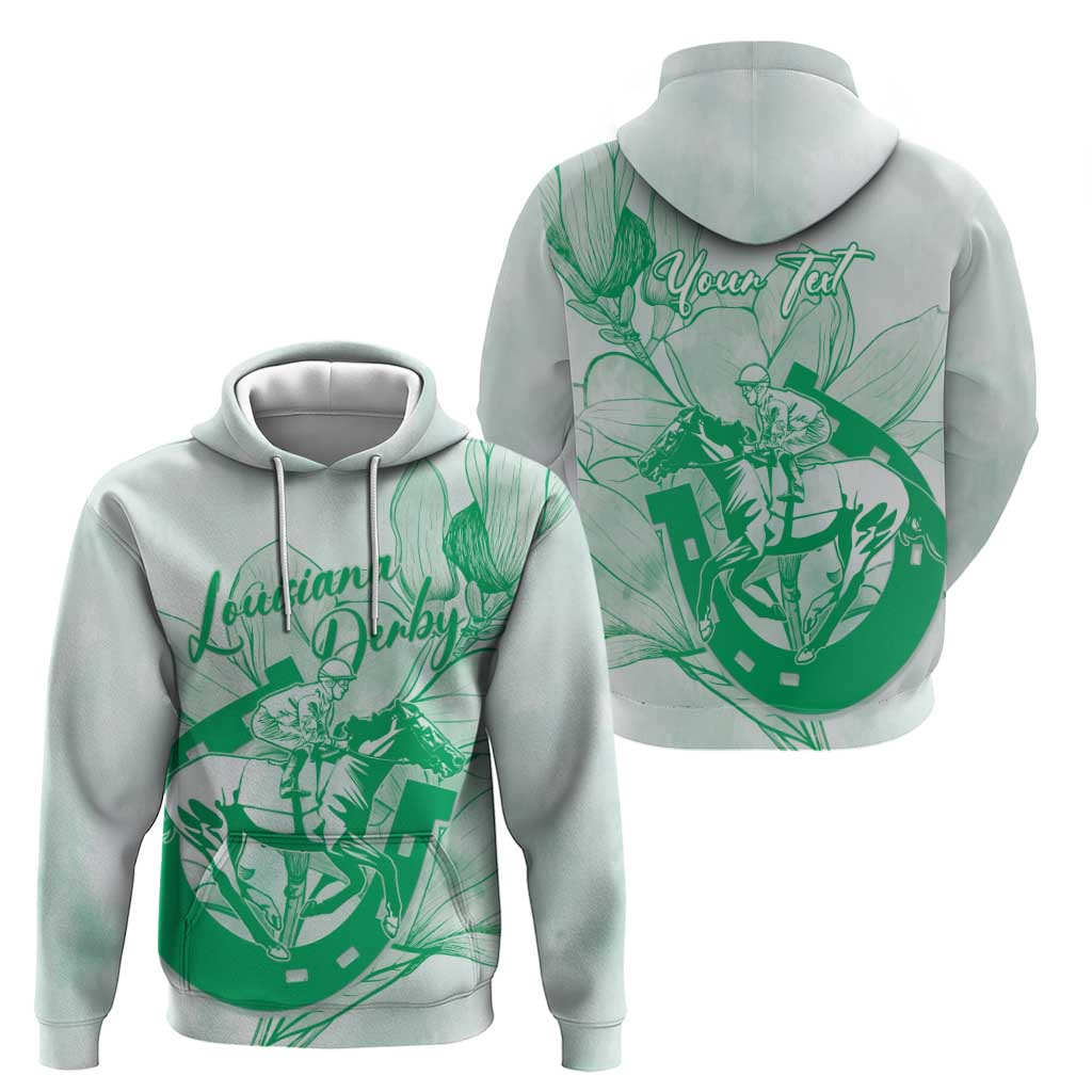 Personalized Louisiana Horse Racing Derby Hoodie Magnolia Blossom Horseshoe Pastel Green