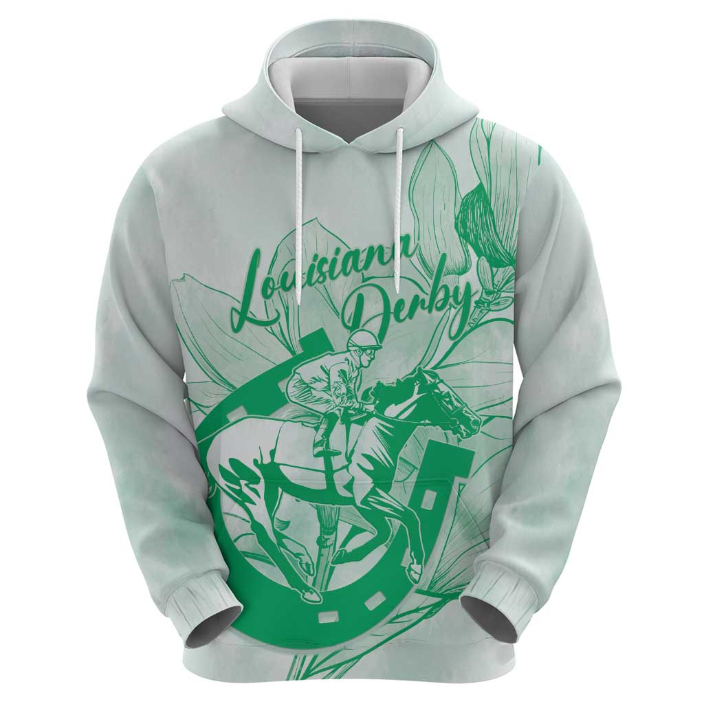 Personalized Louisiana Horse Racing Derby Hoodie Magnolia Blossom Horseshoe Pastel Green