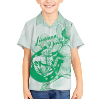 Personalized Louisiana Horse Racing Derby Kid Hawaiian Shirt Magnolia Blossom Horseshoe Pastel Green